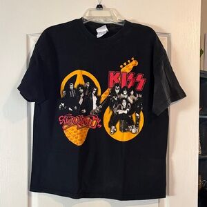 Vintage Kiss Aerosmith 2003/2004 concert Black Graphic Band T-Shirt